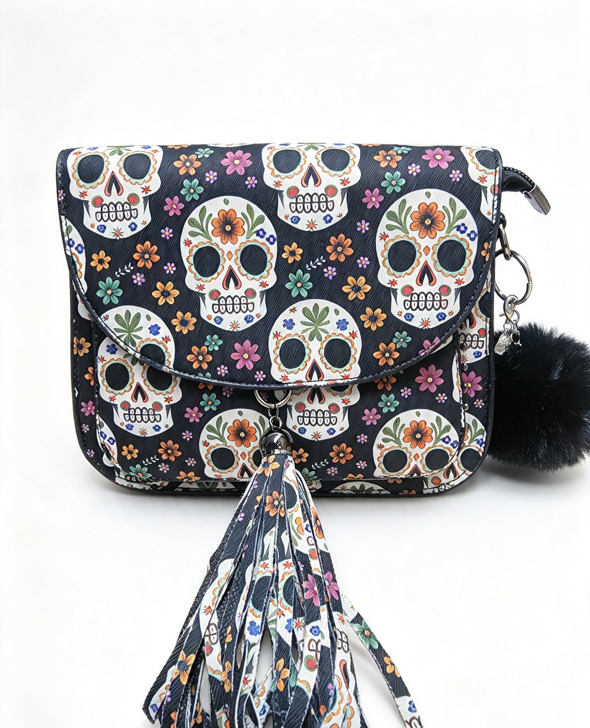 Day of the dead bag comes with a long adjustable strap.