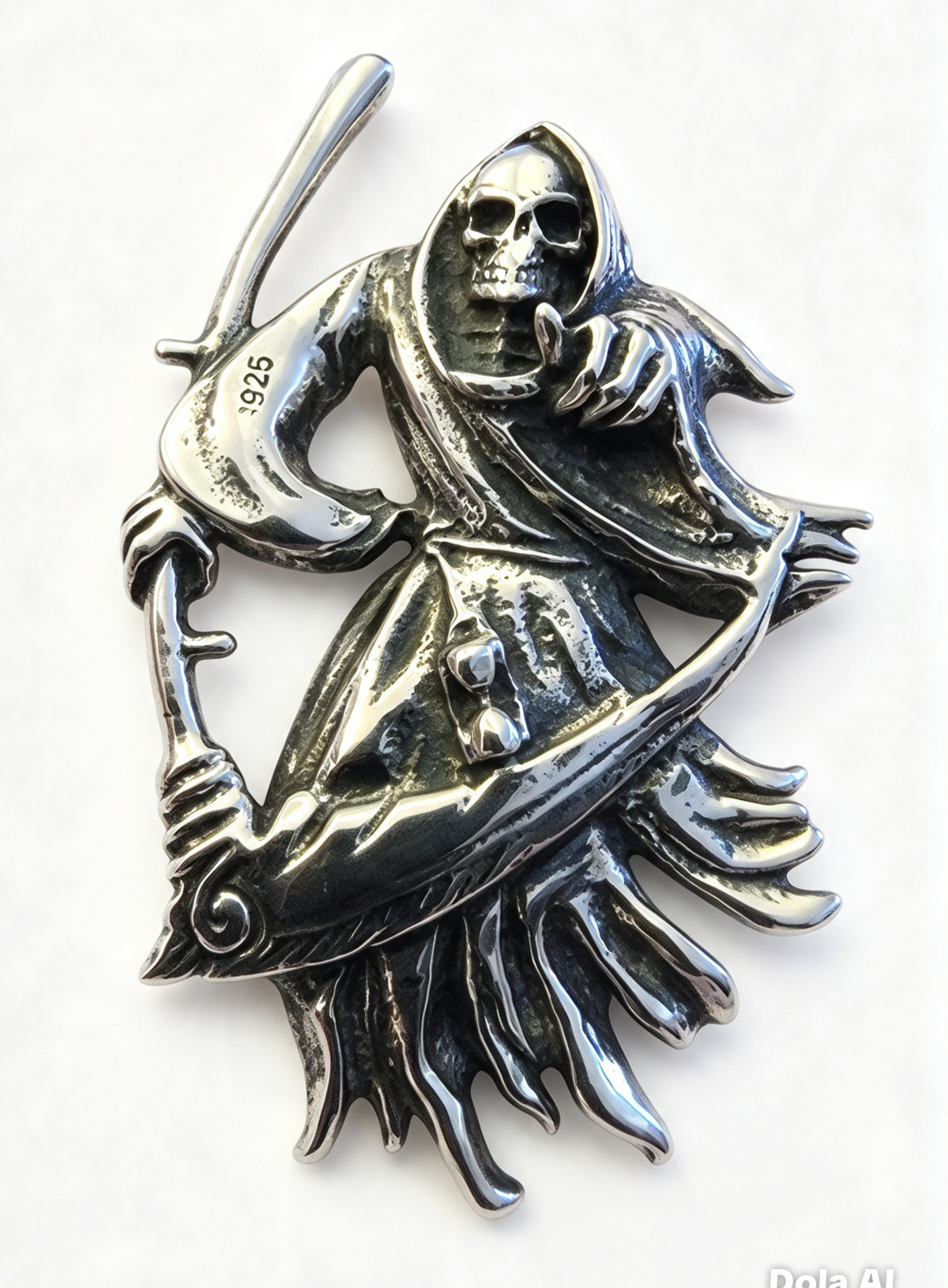 925 Sterling Silver Pendant .Grim Reaper,Death Caller, 5cm by 3.3cm
