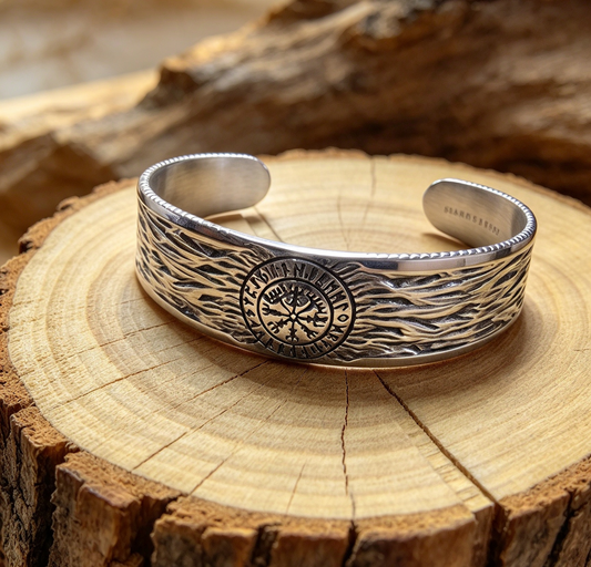 STAINLESS STEEL VIKING COMPAS PROTECTION ON YOUR TRAVELS CUFF BRACELET