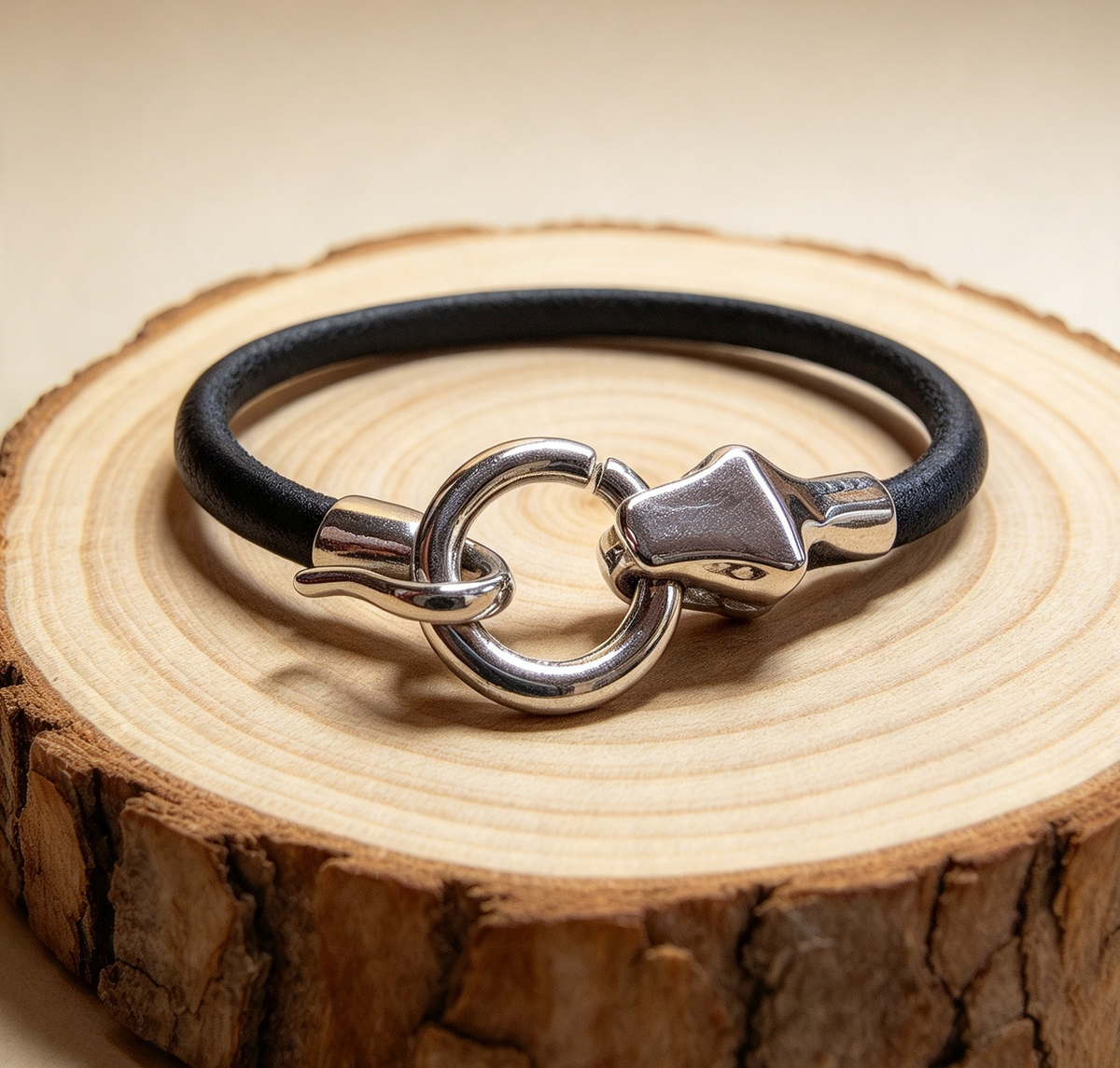QUALITY SNAKE STAINLESS STEEL AND LEATHER BRACELET