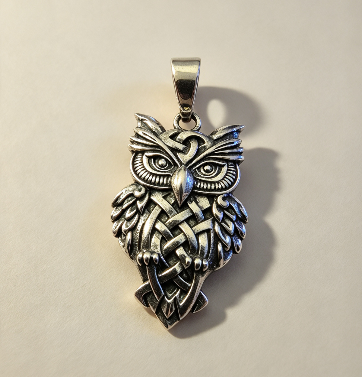 925 Sterling Silver Pendant..Celtic Owl 3.6cm by 1.8cm