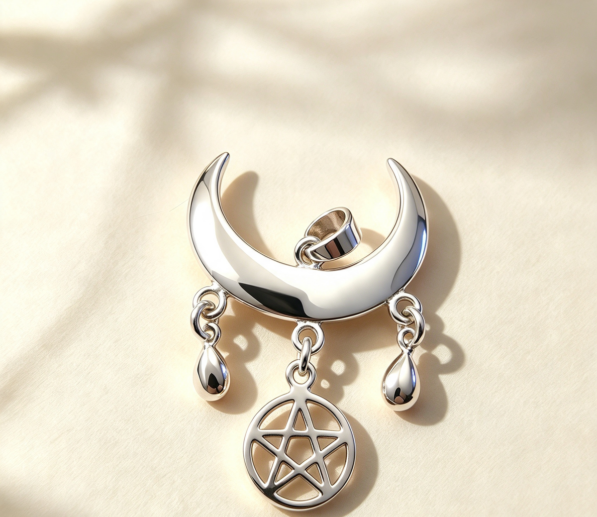 925 STERLING SILVER MOON & PENTAGRAM PENDANT 4cm