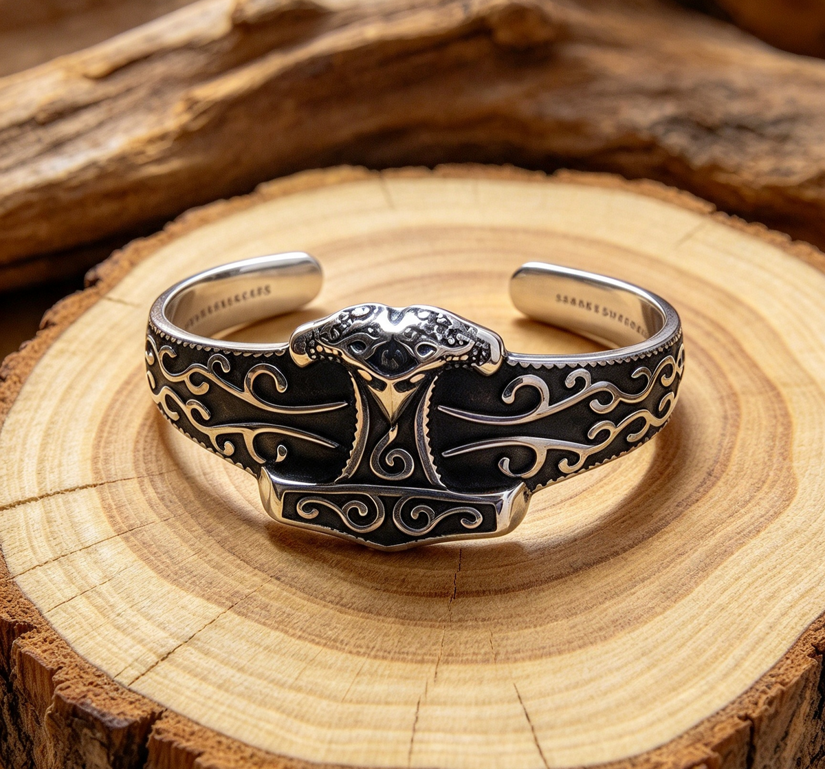STAINLESS STEEL MJOLNIR CUFF BRACELET
