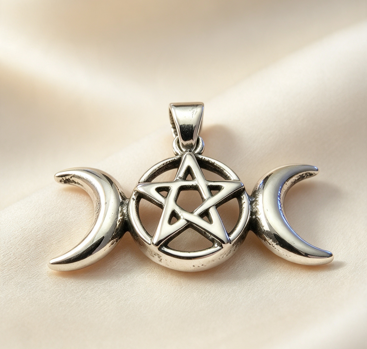 925 Sterling Silver Pendant... Triple Moon With Pentagram. 1.9cm by 2.8cm