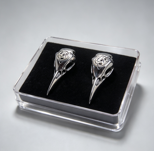 STAINLESS STEEL CELTIC RAVEN EARRINGS FLAT SCREW ON BACKS