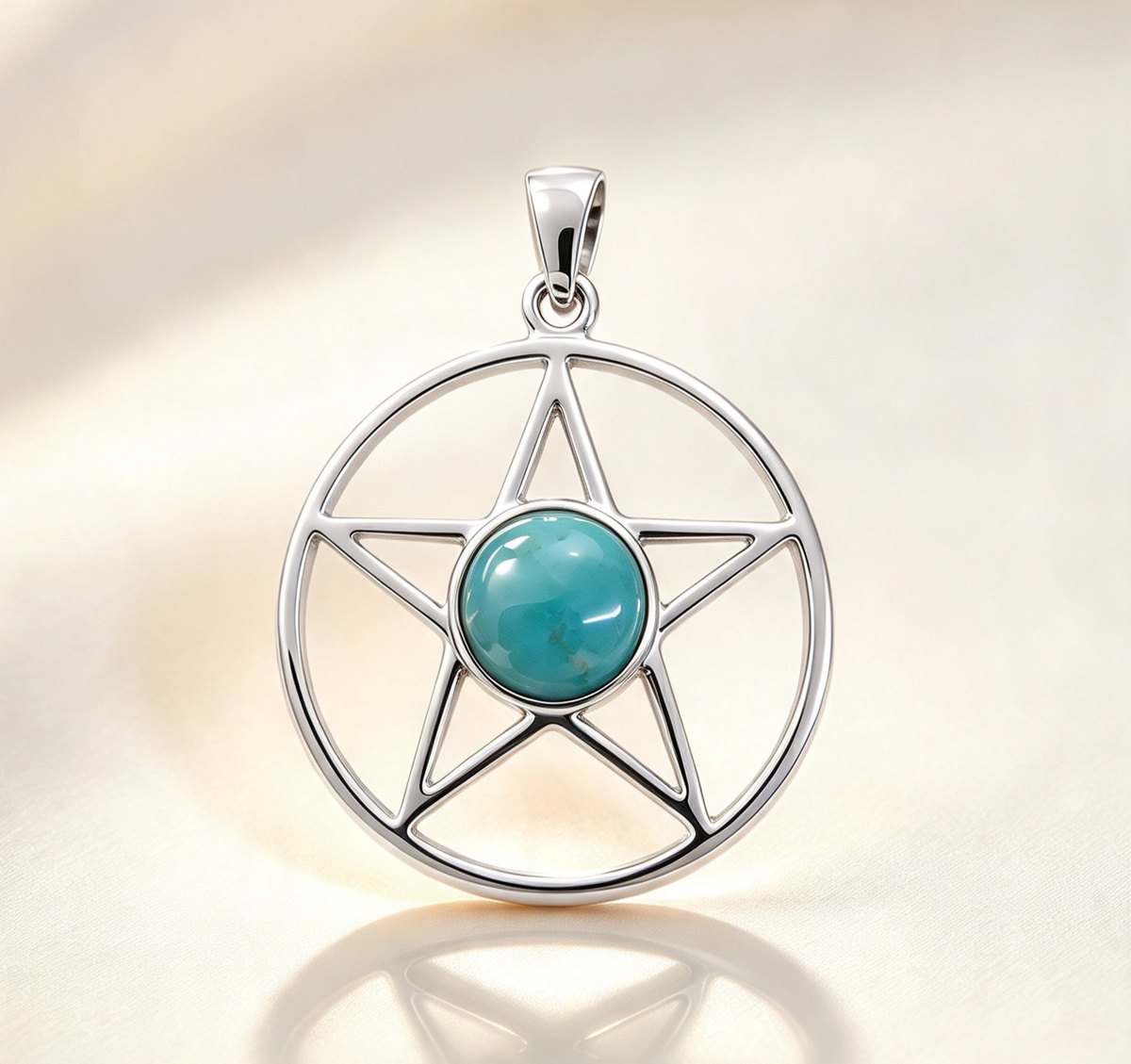 925 Sterling Silver Large Pendant .. Turquoise Set in a 925 Sterling Silver Pentagram 3.3cm by 2.4cm.