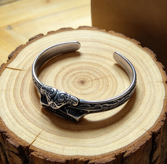 STAINLESS STEEL MJOLNIR CUFF BRACELET