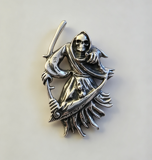 925 Sterling Silver Pendant .Grim Reaper,Death Caller, 5cm by 3.3cm