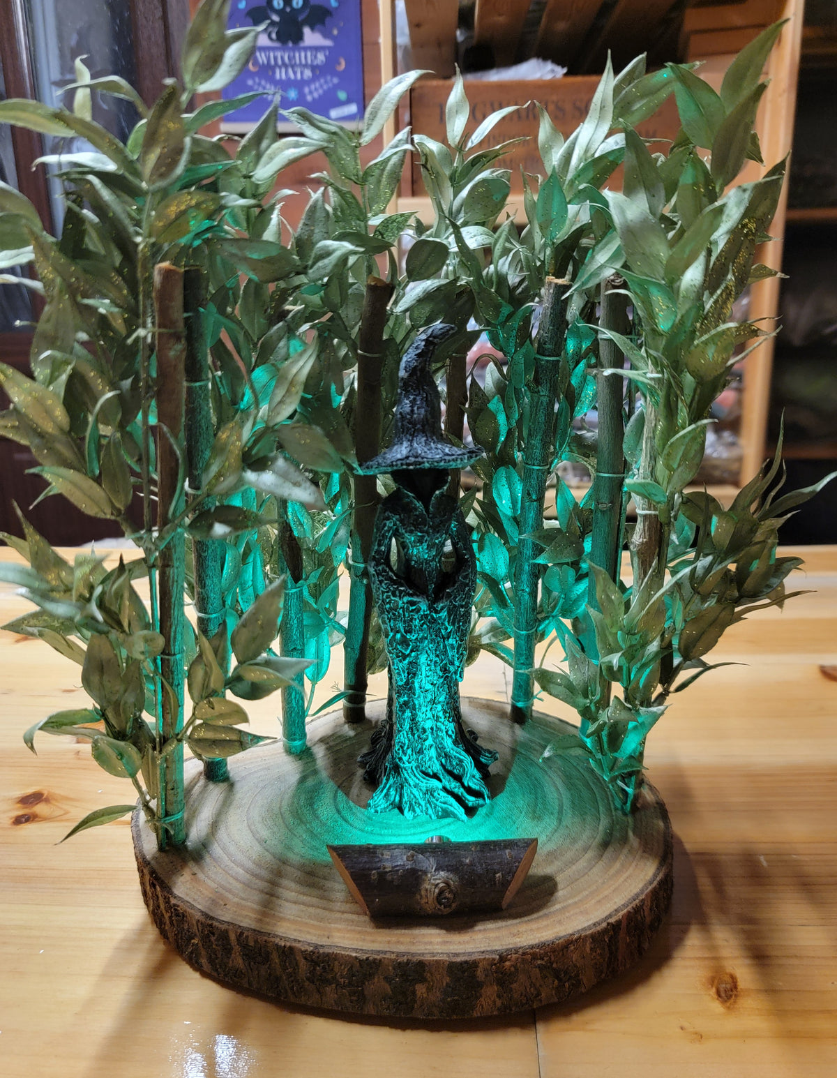 HANDMADE 🖤 Altar decor Witch in forest with green light