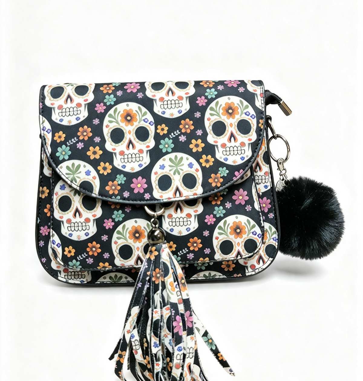 Day of the dead bag comes with a long adjustable strap.