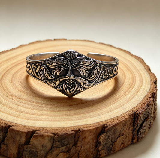 STAINLESS STEEL GREEN MAN CUFF BRACELET