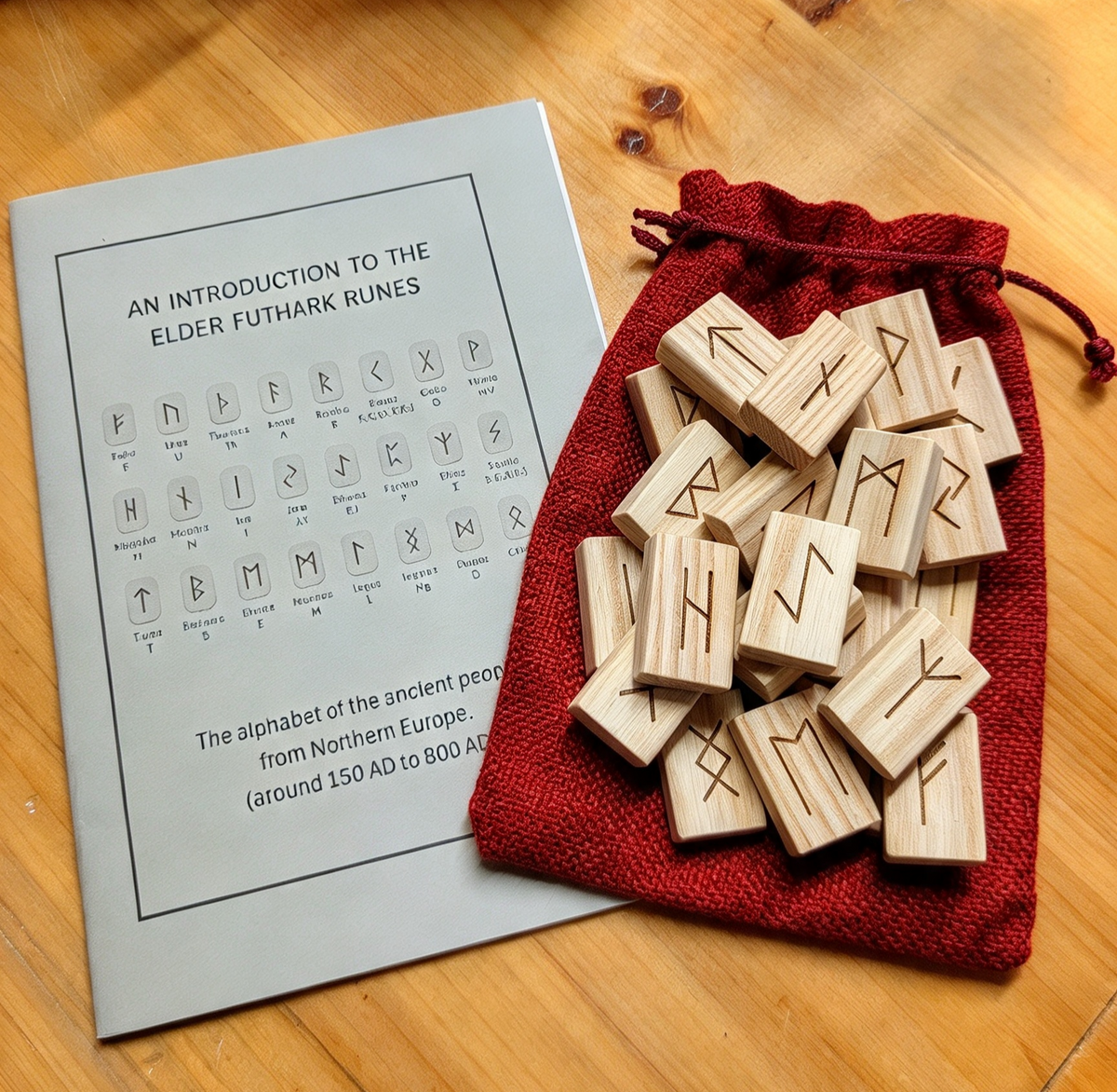 HANDMADE 🖤 WOODEN RUNE SET WITH BOOKLET