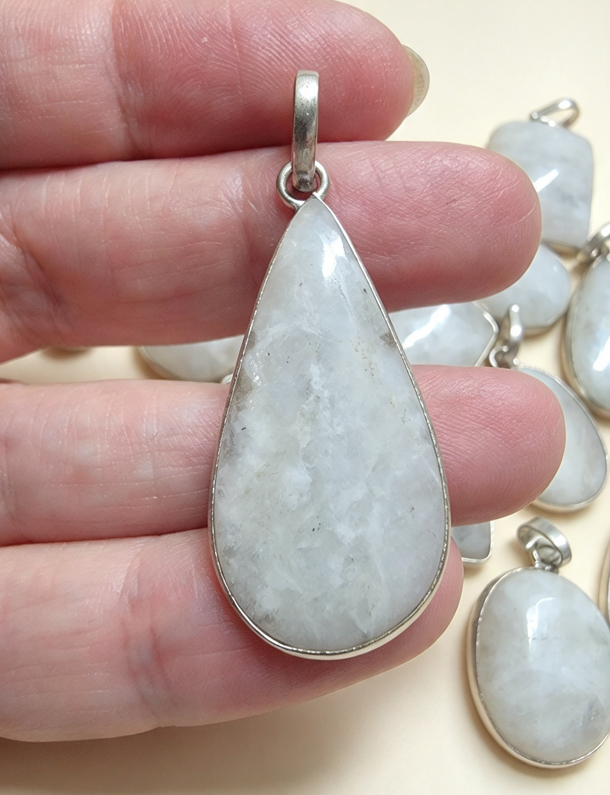 NATURAL RAINBOW MOONSTONE PENDANT Silver plated .Free stainless steel chain Random Pendant sent .