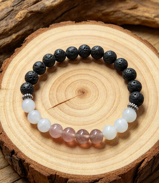 LAVA STONE AND CRYSTAL BRACELET. PUT YOUR FAVORITE SCENT OR OILS ON THE LAVA STONE SMELL BEAUTIFUL ALL DAY LONG. Random colour sent .Or WhatsApp me your chosen colour.