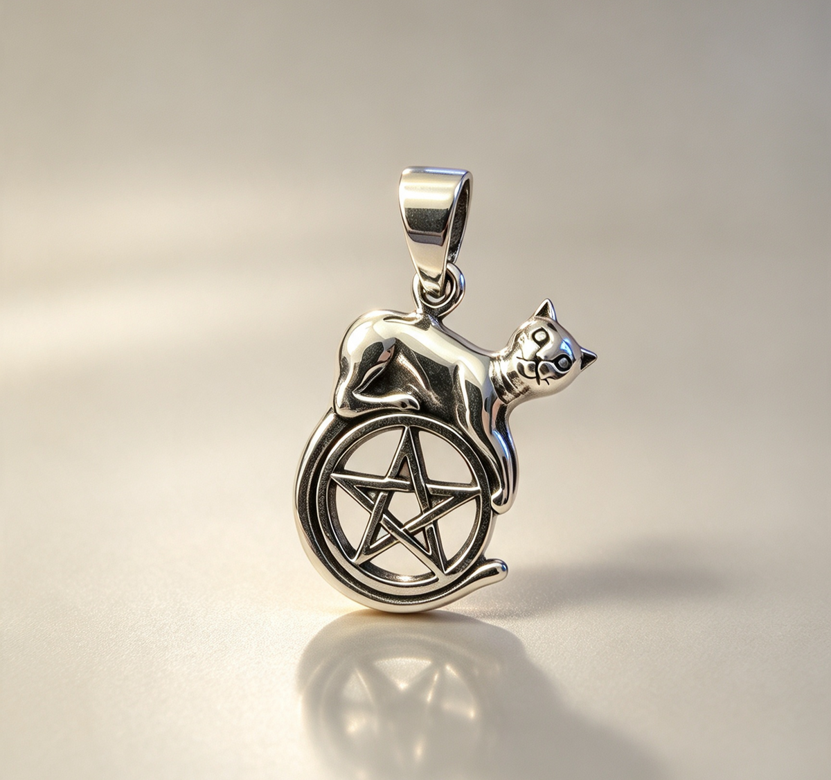 925 Sterling Silver Pendant...Cat & Pentagram 3.1cm by 1.8cm.
