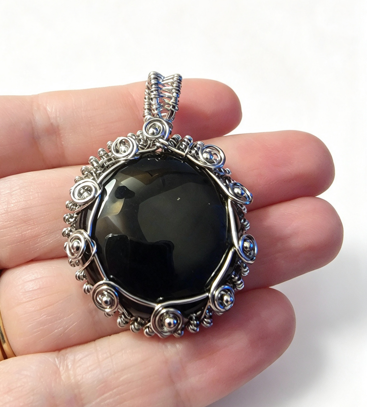 OBSIDIAN wrapped Pendant free stainless steel chain