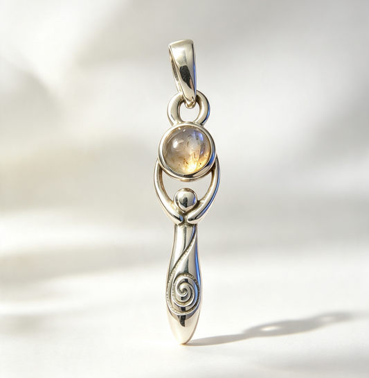 925 Sterling Silver Pendant... Goddess Holding Labradorite 3.2cm by 0.8cm