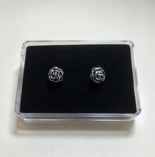 STAINLESS STEEL ROSE EARRINGS FLAT SCREW ON BACKS