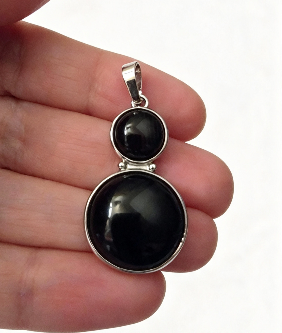 OBSIDIAN Silver plated Pendant free stainless steel chain