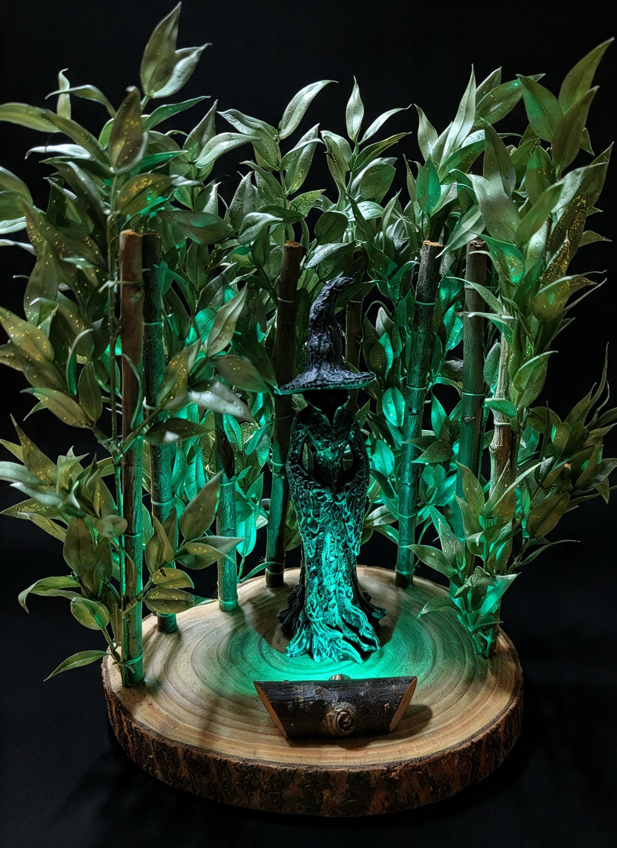 HANDMADE 🖤 Altar decor Witch in forest with green light