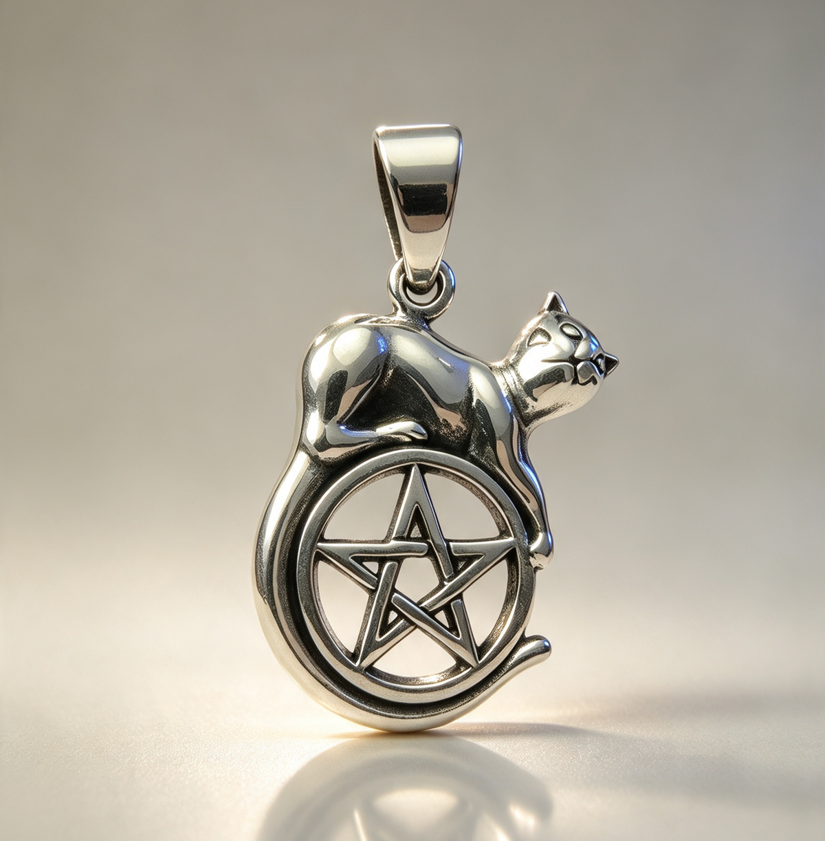 925 Sterling Silver Pendant...Cat & Pentagram 3.1cm by 1.8cm.