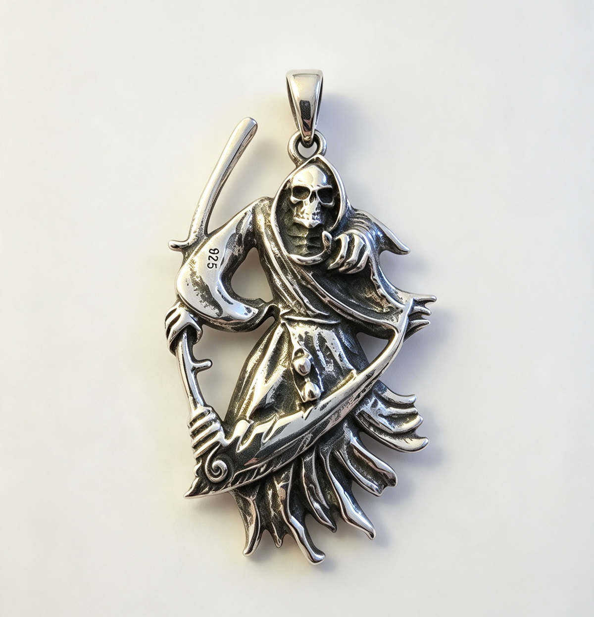 925 Sterling Silver Pendant .Grim Reaper,Death Caller, 5cm by 3.3cm