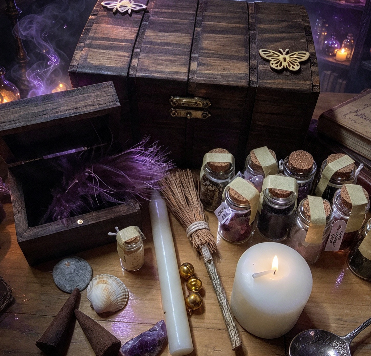 Wooden chest full of ritual treats hand made 🖤
