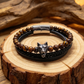 QUALITY TIGERS EYE, WOLF, PROTECTION BRACELET. STAINLESS STEEL & LEATHER