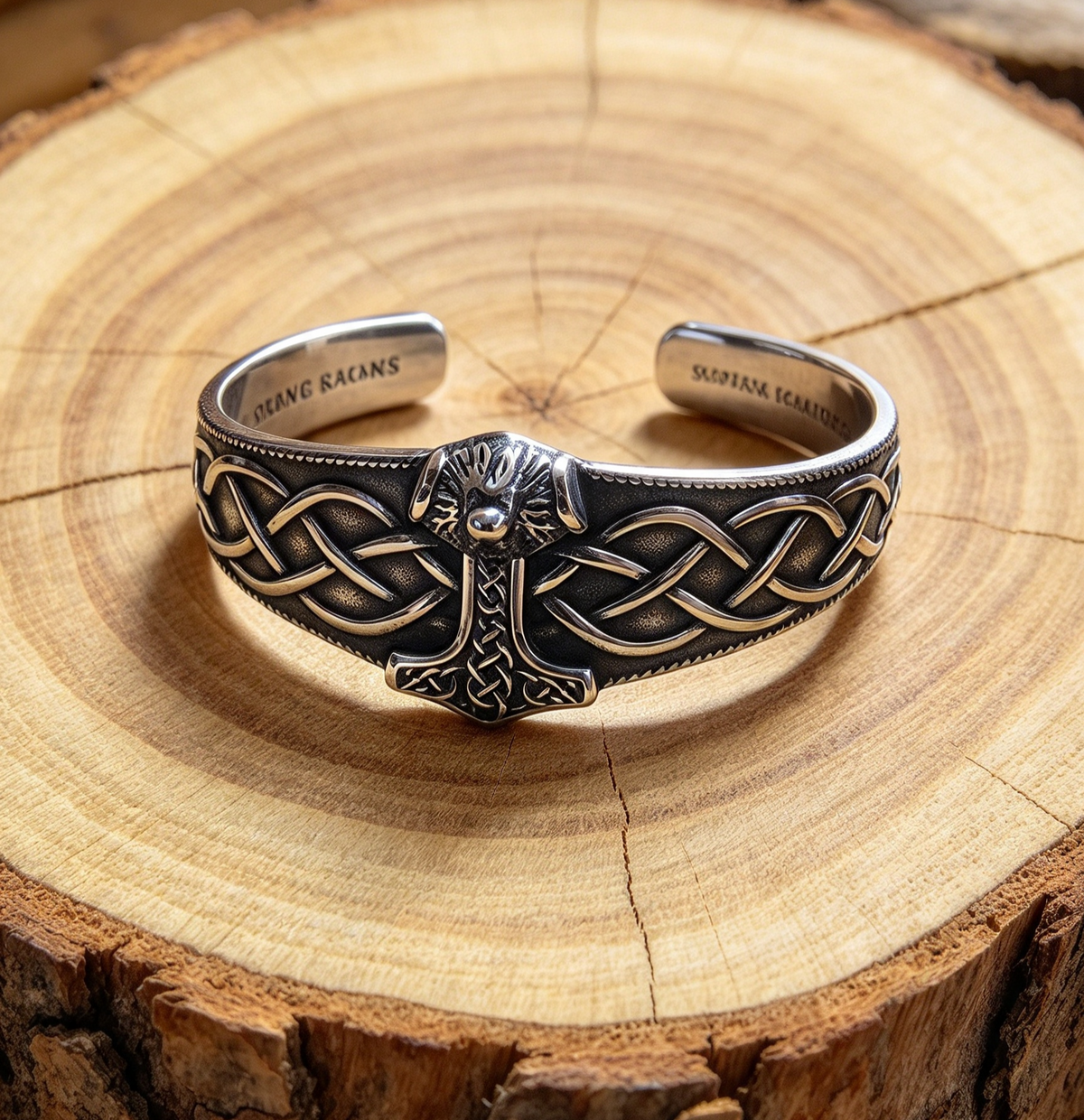 STAINLESS STEEL CELTIC MJOLNIR CUFF BRACELET
