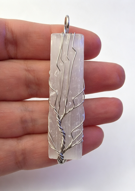 SELENITE Wire wrapped Pendant free stainless steel chain