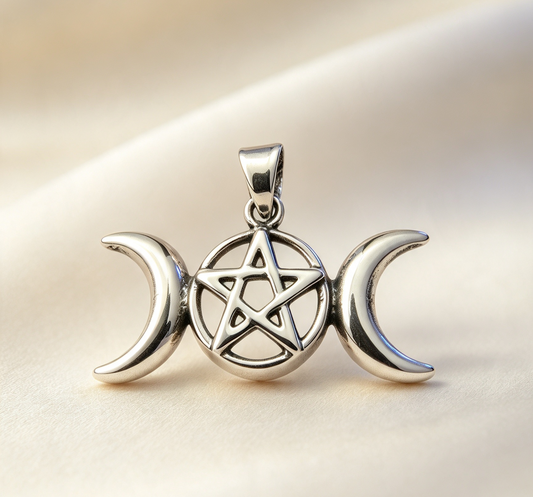 925 Sterling Silver Pendant... Triple Moon With Pentagram. 1.9cm by 2.8cm