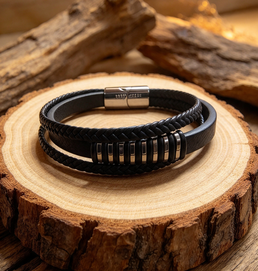 QUALITY STAINLESS STEEL & LEATHER BRACELET