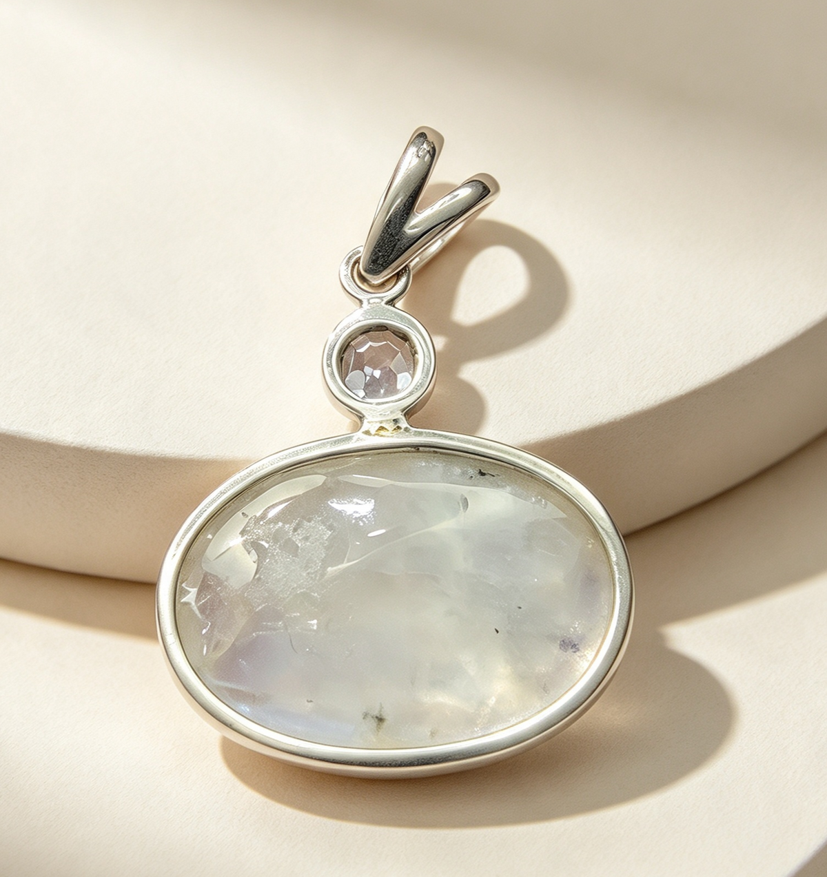 925 Sterling Silver Pendant .. Rainbow Moonstone and Blue Topaz Set In 925 Sterling Silver 3.5cm by 2.5cm.