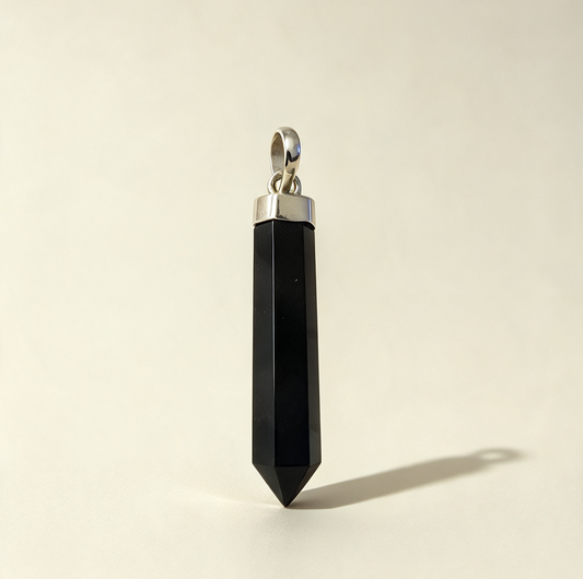 OBSIDIAN WAND 925 STERLING SILVER PENDANT 4.8cm