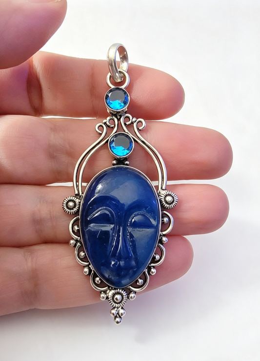 BLUE TOPAZ Silver plated Pendant free stainless steel chain