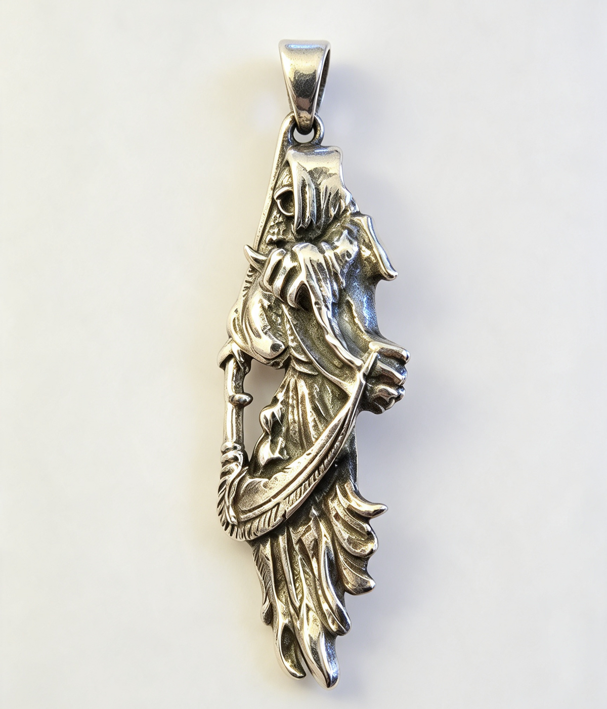 925 Sterling Silver Pendant .Grim Reaper,Death Caller, 5cm by 3.3cm