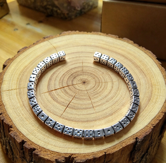 STAINLESS STEEL DICE CUFF BRACELET