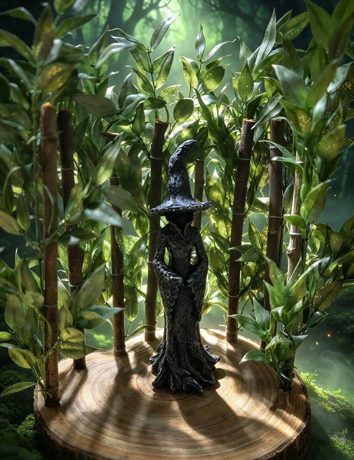 HANDMADE 🖤 Altar decor Witch in forest with green light