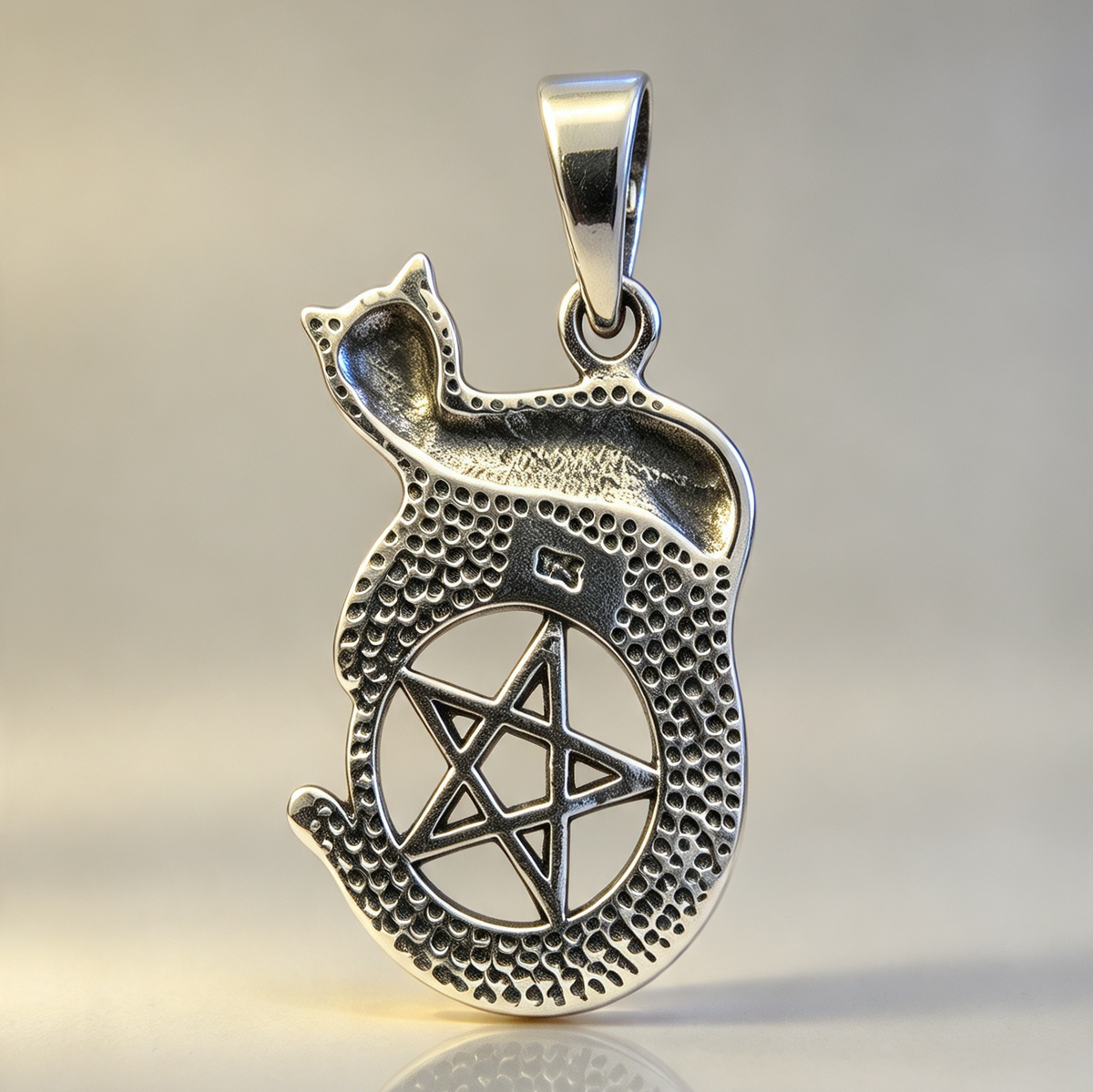 925 Sterling Silver Pendant...Cat & Pentagram 3.1cm by 1.8cm.