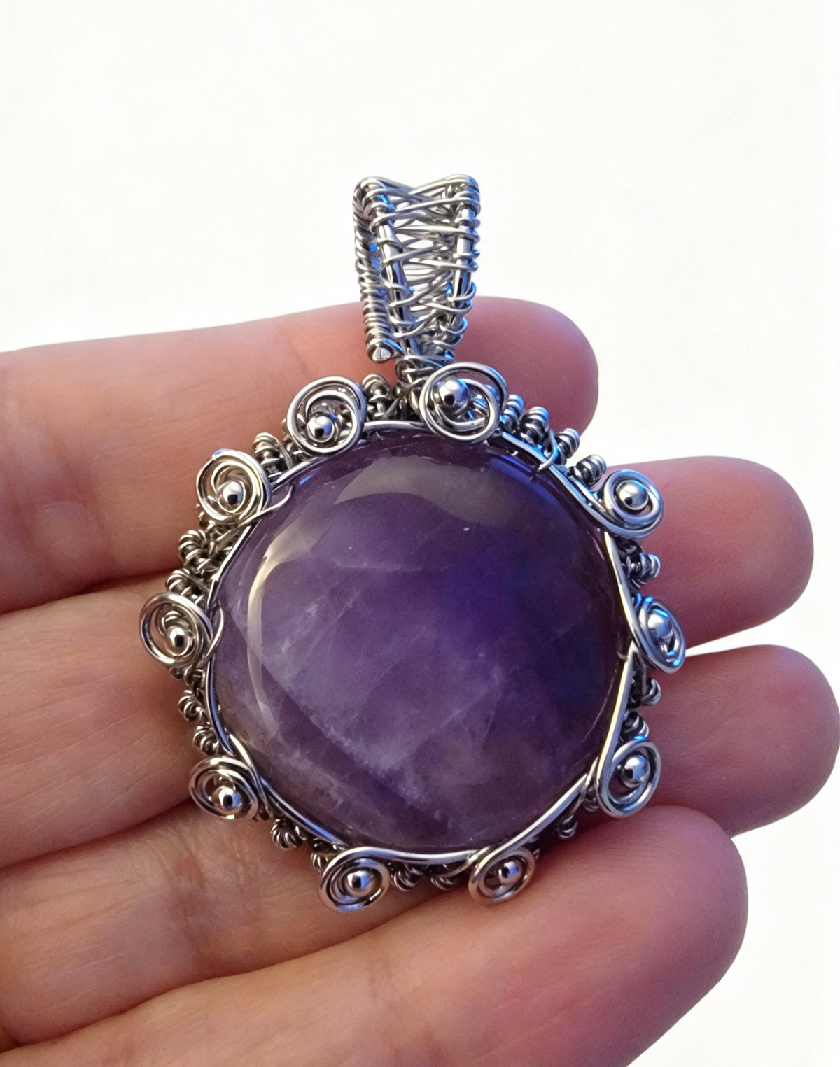 AMETHYST Wire wrapped Pendant free stainless steel chain.