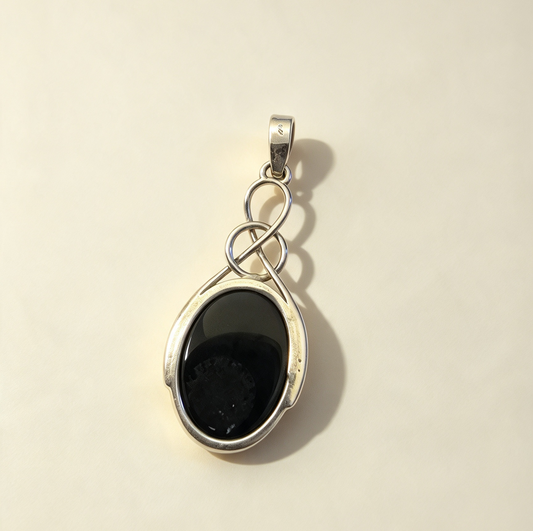 LARGE .. OBSIDIAN SET IN 925 STERLING SILVER PENDANT 5.7cm
