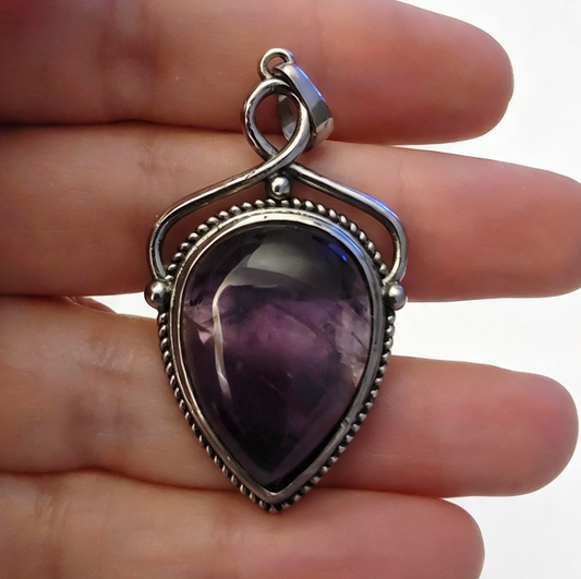 AMETHYST Silver plated Pendant free stainless steel chain.