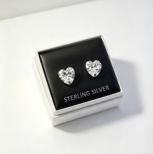 925 sterling Silver heart stud earrings
