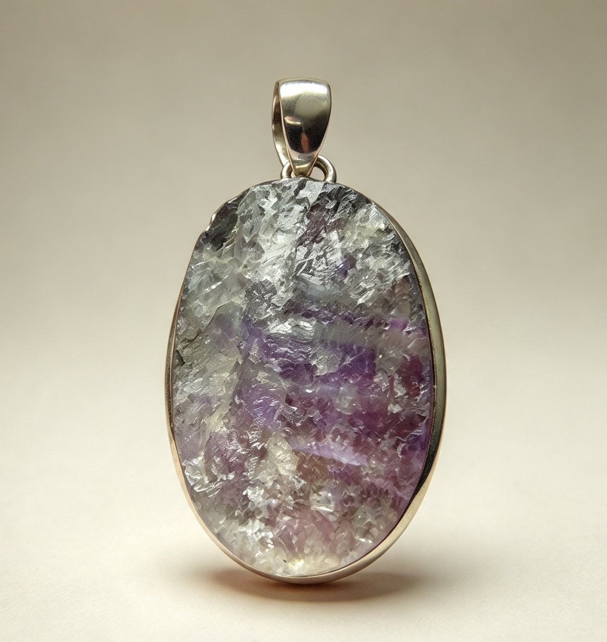 925 Sterling Silver Pendant... Natural Rough Fluorite 5.1cm by 2.6cm