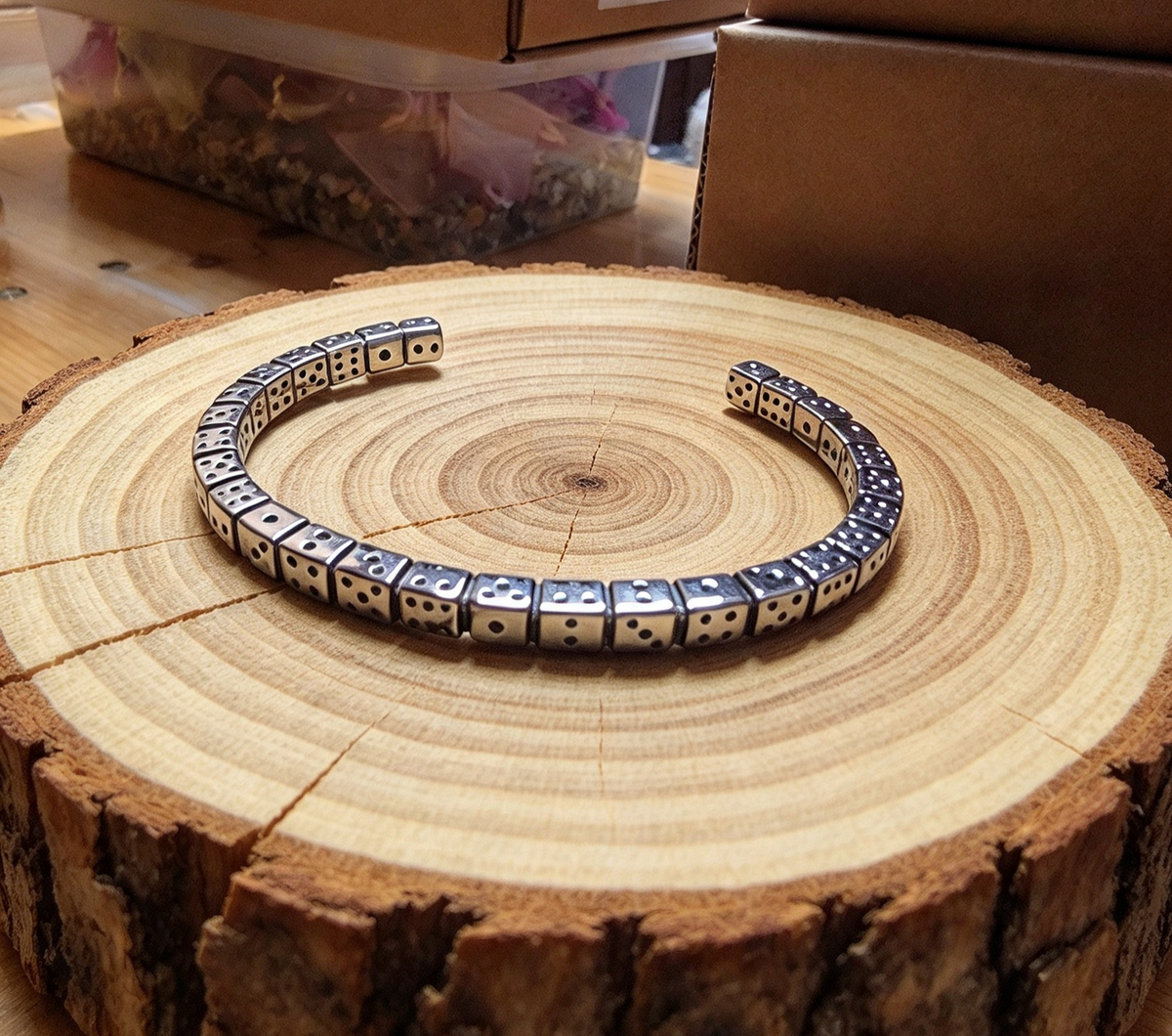 STAINLESS STEEL DICE CUFF BRACELET
