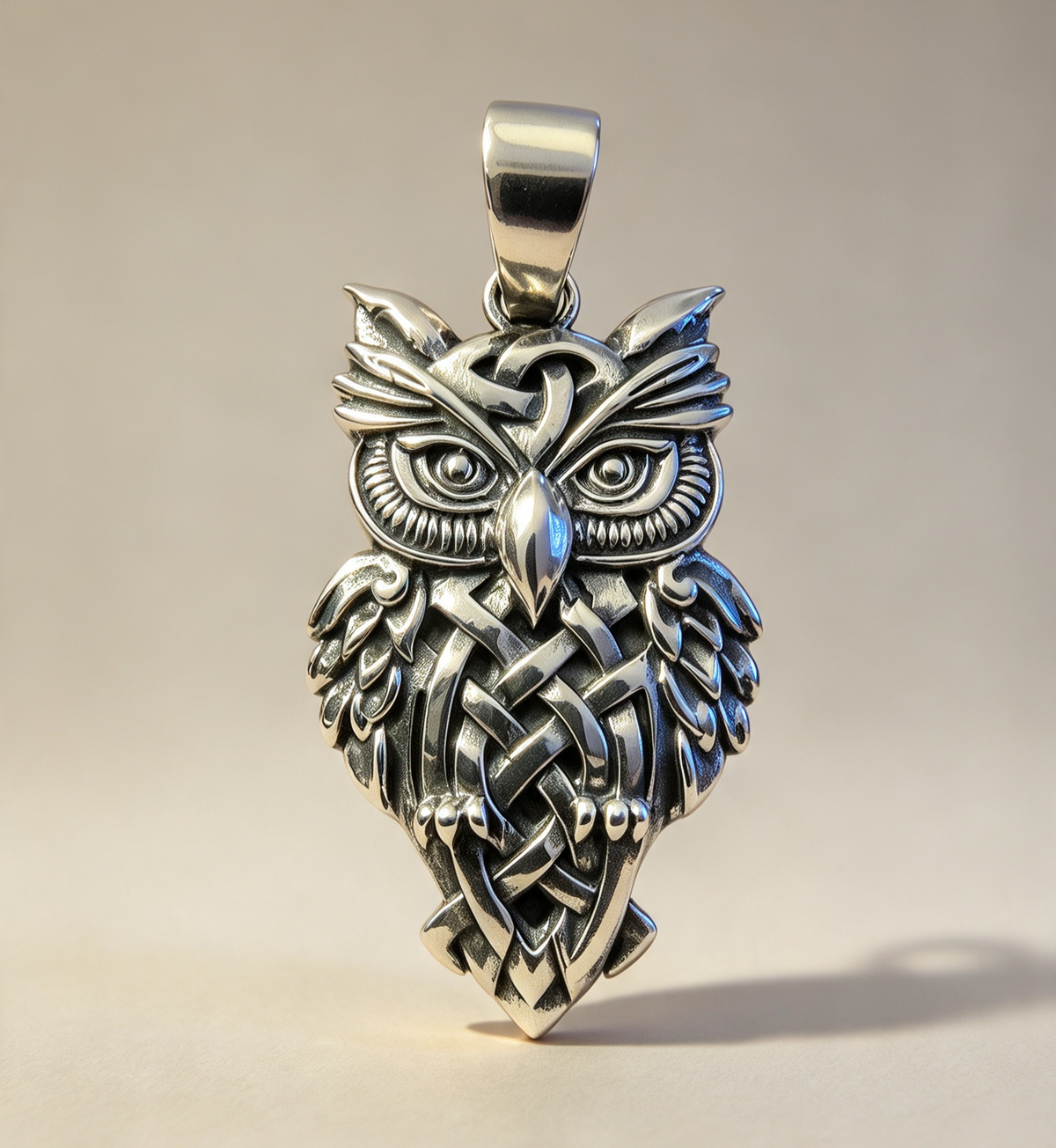 925 Sterling Silver Pendant..Celtic Owl 3.6cm by 1.8cm