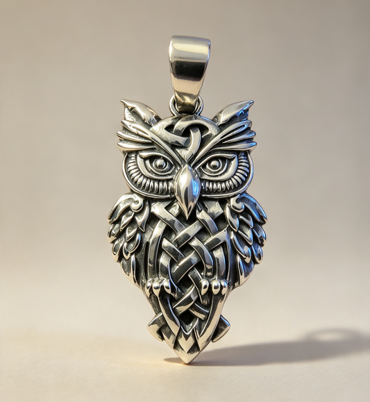 925 Sterling Silver Pendant..Celtic Owl 3.6cm by 1.8cm