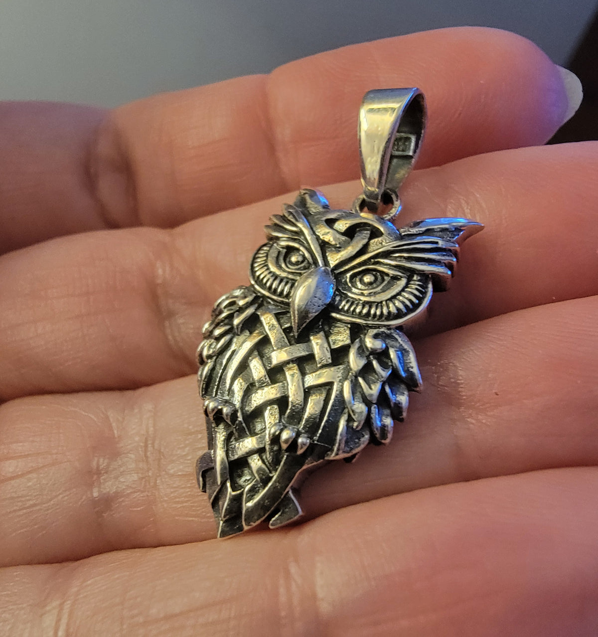 925 Sterling Silver Pendant..Celtic Owl 3.6cm by 1.8cm