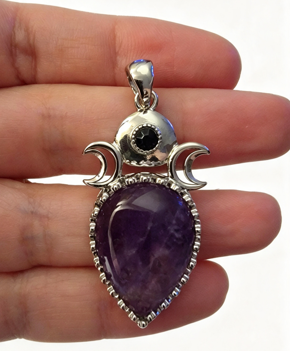 AMETHYST Silver plated Pendant free stainless steel chain