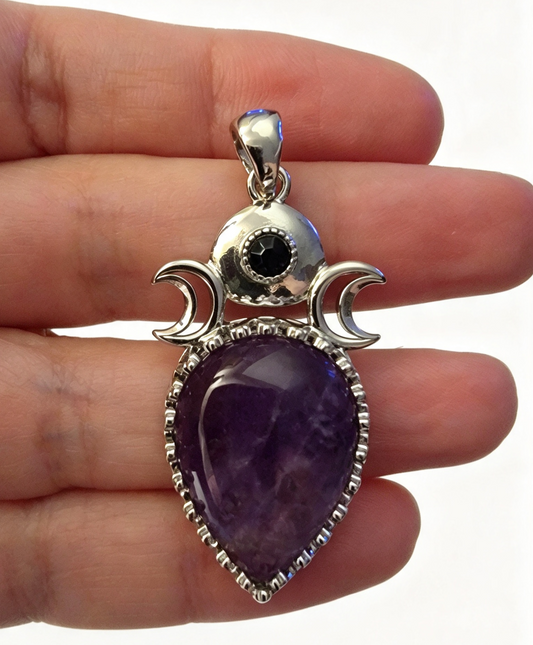 AMETHYST Silver plated Pendant free stainless steel chain